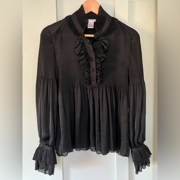 Diane Von Furstenberg Black Babydoll Philippine Blouse Size 6 - Picture 6 of 16